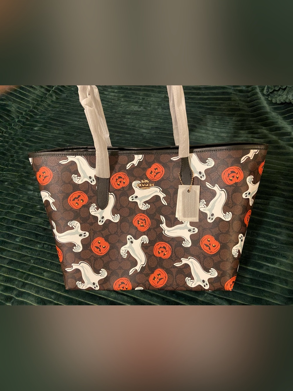 Coach Brown Halloween Ghost & Pumpkin Tote